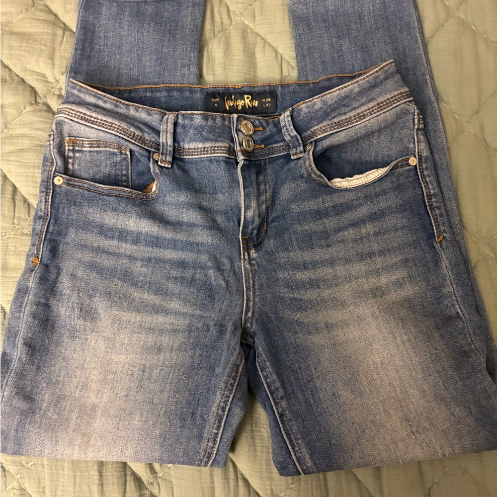 Indigo Rein High Rise Blue Jeans with Natural Fading